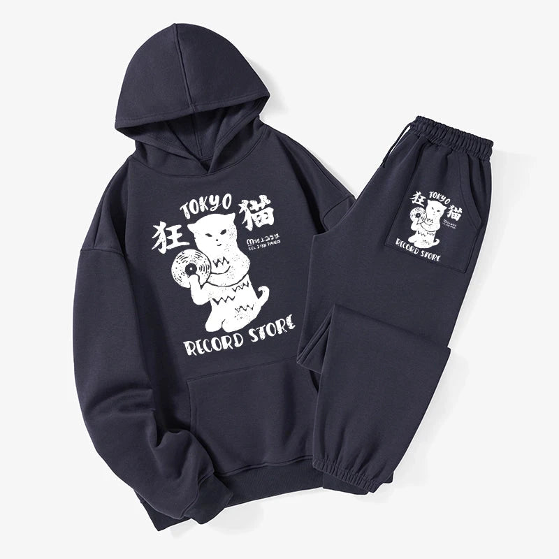 Tokyo Record Store Cat CD Fleece Lined Hoodie Set