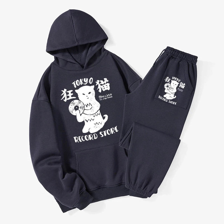 Tokyo Record Store Cat CD Fleece Lined Hoodie Set