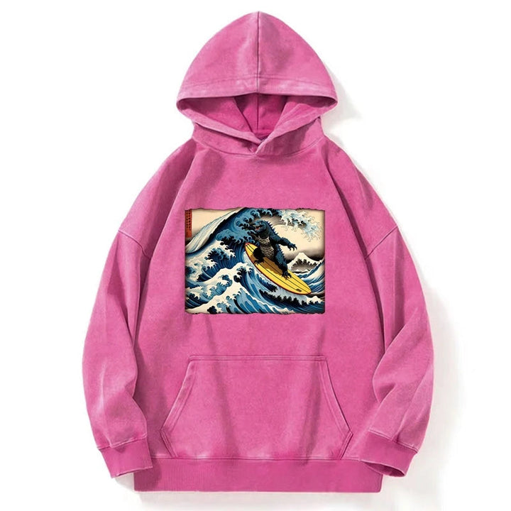 Dinosaur Surfing Japanese Washed Hoodie