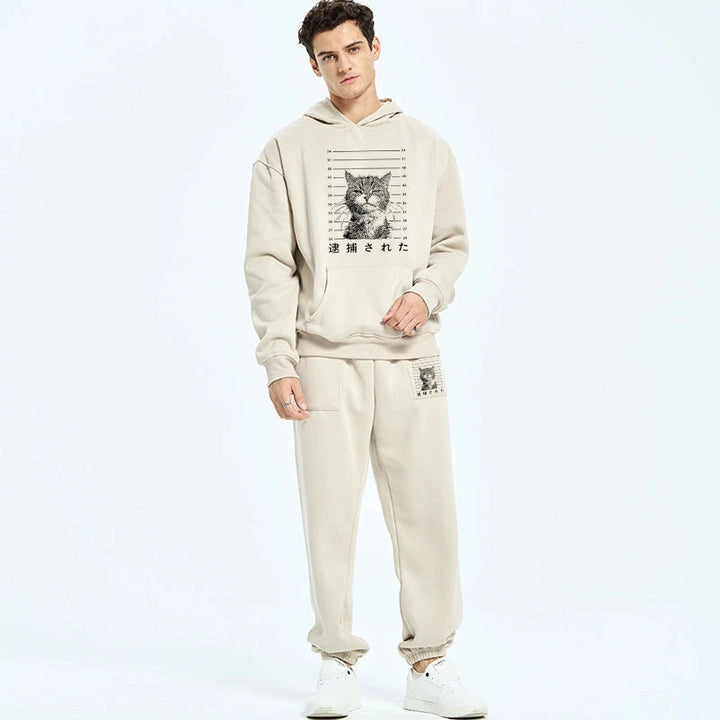 Cat That Was Arrested Fleece Lined Hoodie Set
