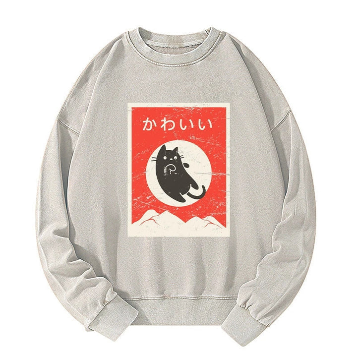 Cute Black Cat Japanese Washed Sweatshirt