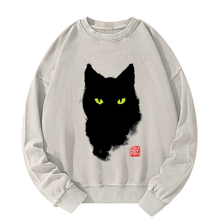 Cat Sharp Gaze Washed Sweatshirt