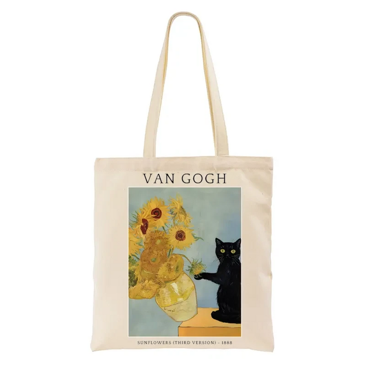 Black Cat With Sunflowers Tote Bag