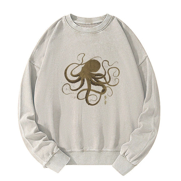 Octopus Japanese Gold Print Tattoo Washed Sweatshirt