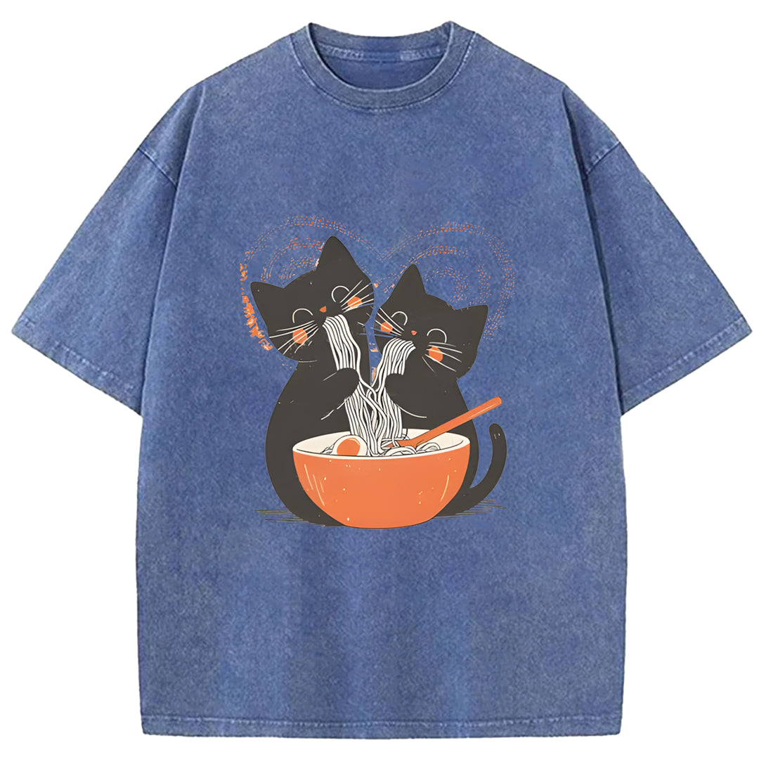 Let's Eat Ramen Together Washed Crew Neck T-Shirt