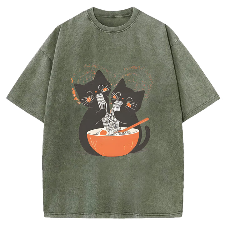 Let's Eat Ramen Together Washed Crew Neck T-Shirt