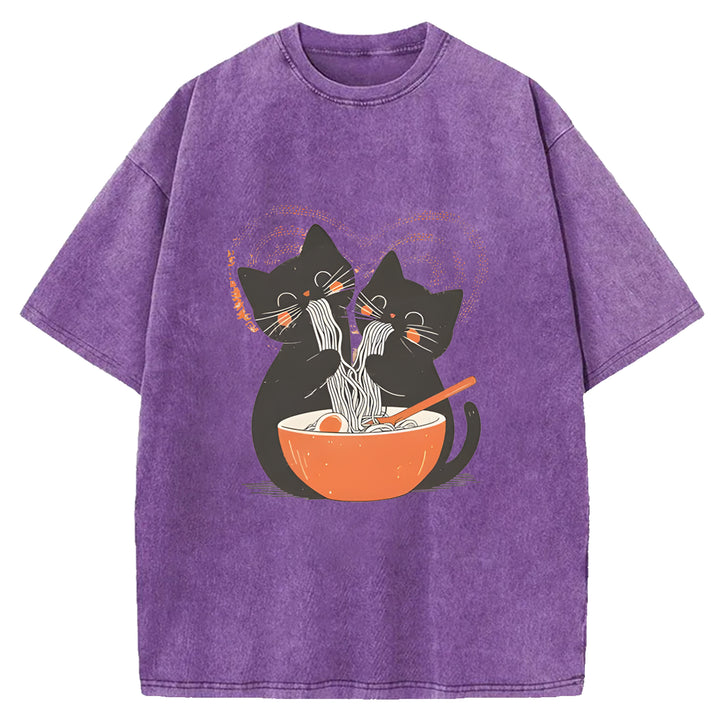 Let's Eat Ramen Together Washed Crew Neck T-Shirt