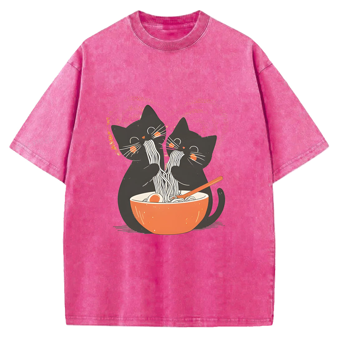 Let's Eat Ramen Together Washed Crew Neck T-Shirt
