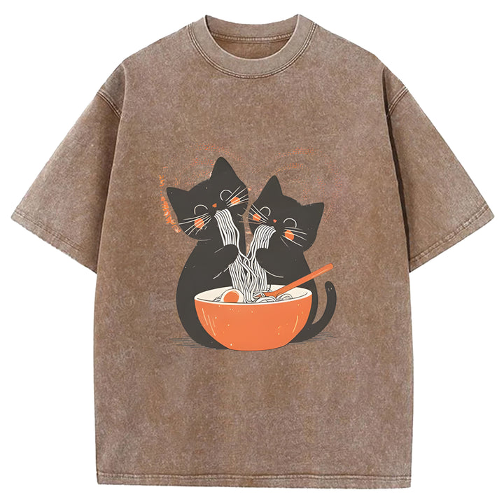 Let's Eat Ramen Together Washed Crew Neck T-Shirt