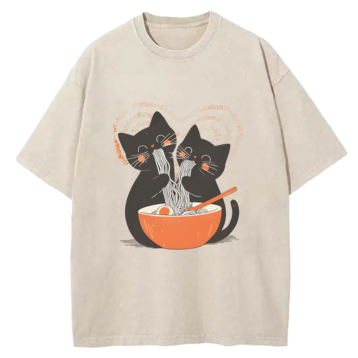 Let's Eat Ramen Together Washed Crew Neck T-Shirt