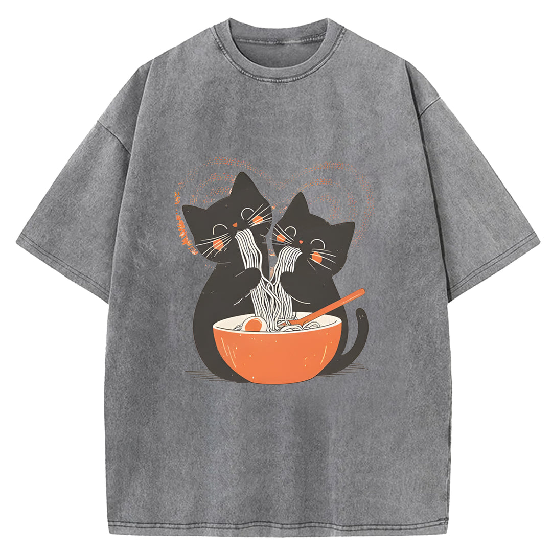 Let's Eat Ramen Together Washed Crew Neck T-Shirt