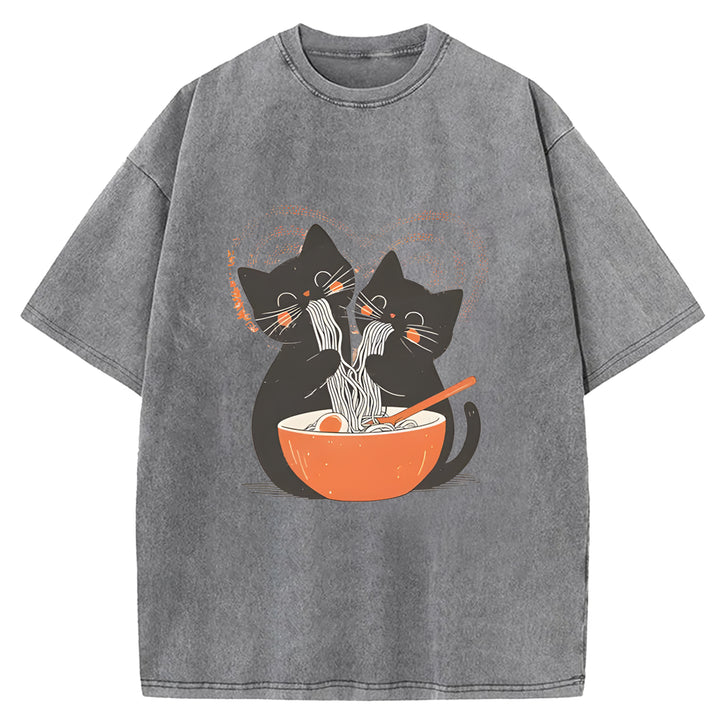 Let's Eat Ramen Together Washed Crew Neck T-Shirt