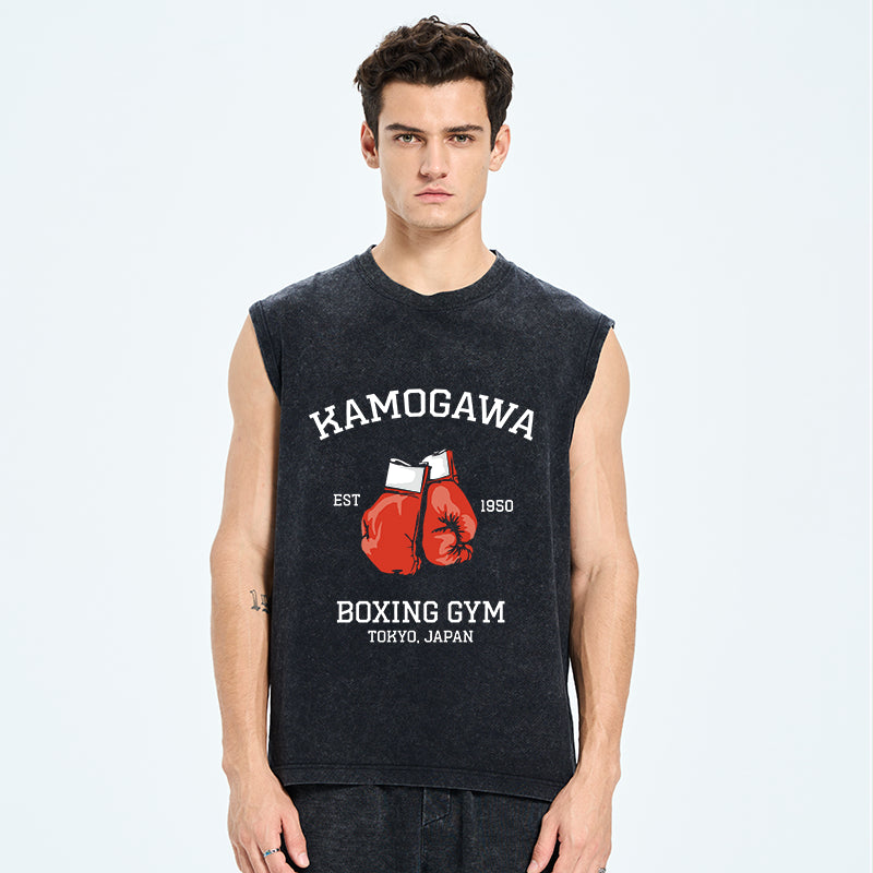 Retro Boxing Gloves Manga Anime Washed Tank
