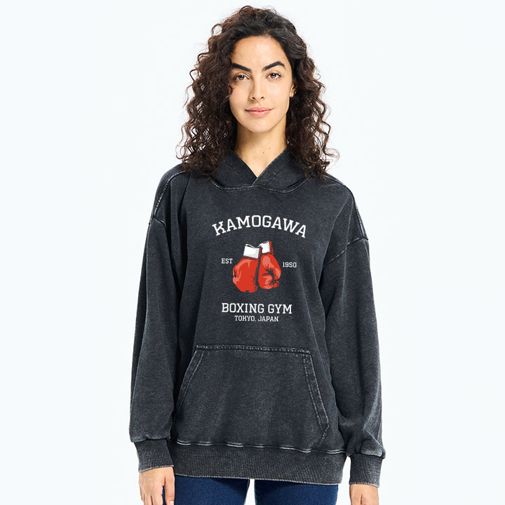 Retro Boxing Gloves Manga Anime Washed Hoodie