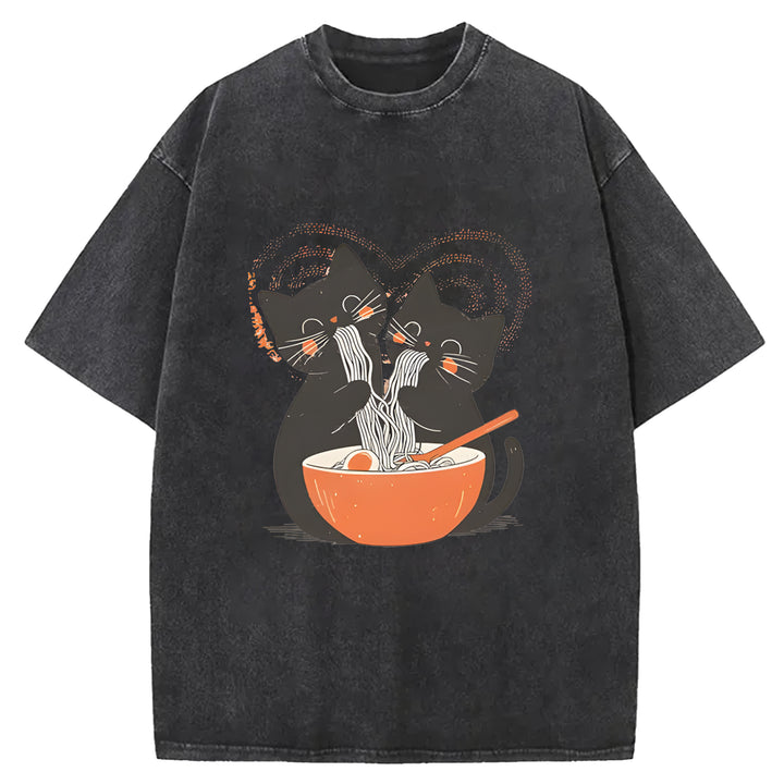 Let's Eat Ramen Together Washed Crew Neck T-Shirt