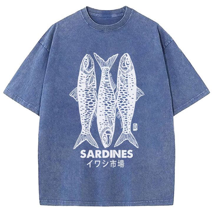 SARDINES Washed Crew Neck T-shirt