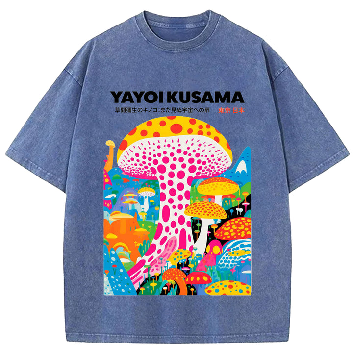 Yayoi Kusama Spotted Mushroom Vintage Washed Crew Neck T-Shirt