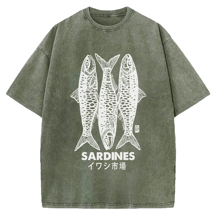 SARDINES Washed Crew Neck T-shirt
