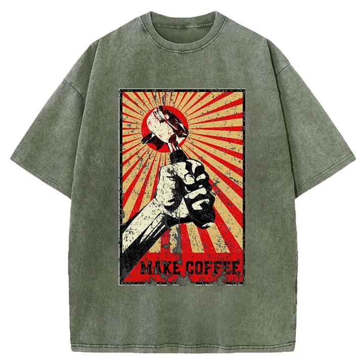 Make Coffee Washed Crew Neck T-Shirt