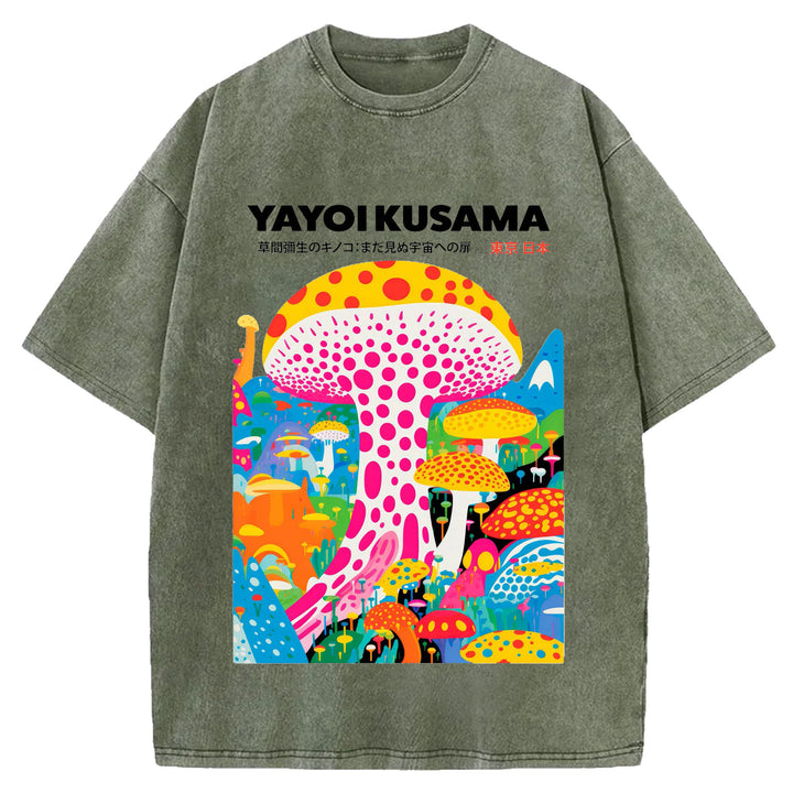 Yayoi Kusama Spotted Mushroom Vintage Washed Crew Neck T-Shirt