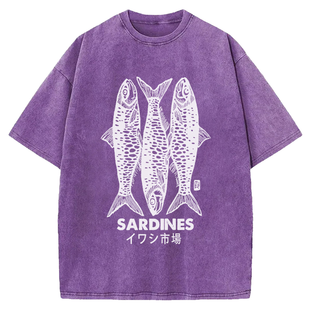 SARDINES Washed Crew Neck T-shirt