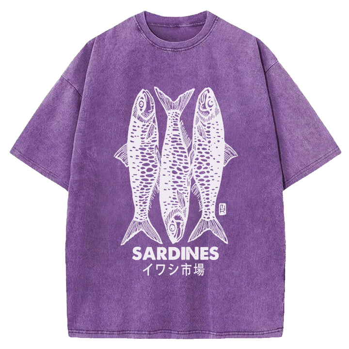 SARDINES Washed Crew Neck T-shirt
