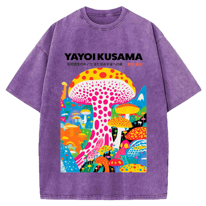 Yayoi Kusama Spotted Mushroom Vintage Washed Crew Neck T-Shirt
