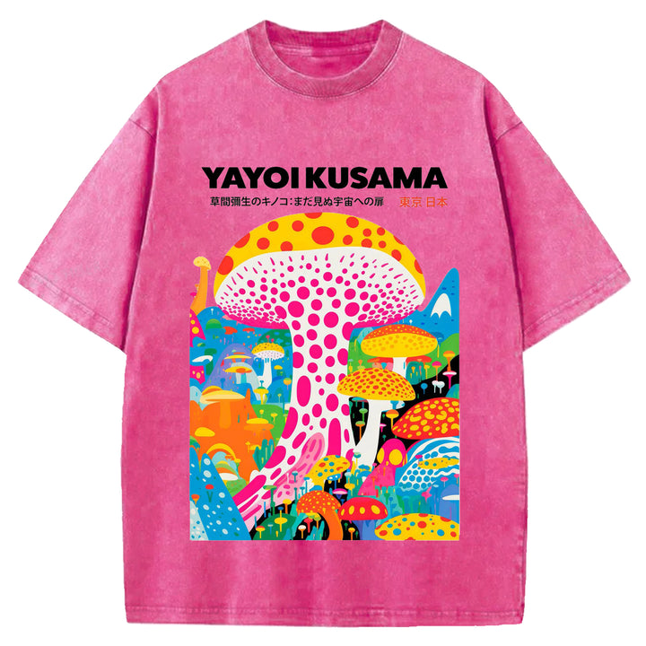 Yayoi Kusama Spotted Mushroom Vintage Washed Crew Neck T-Shirt