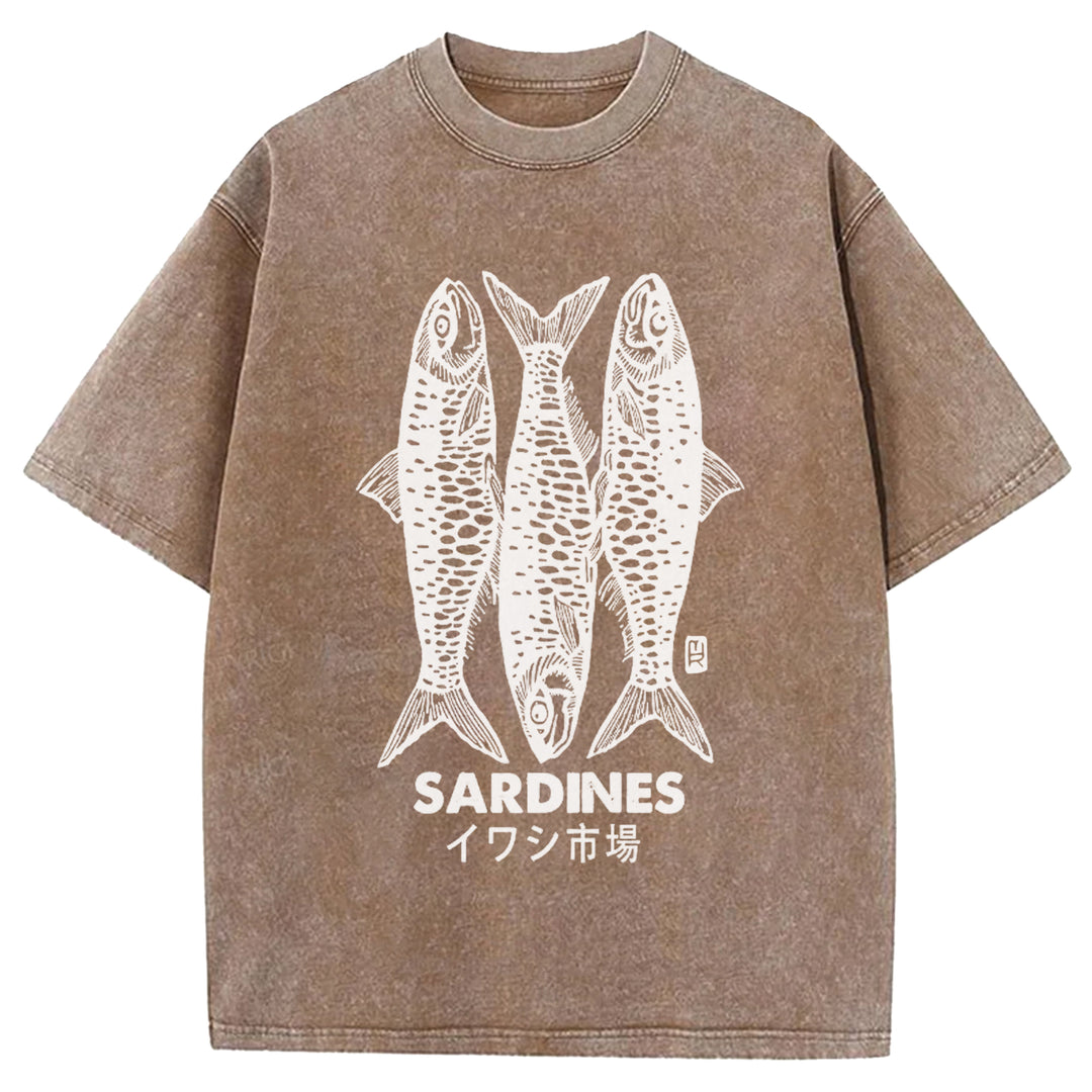 SARDINES Washed Crew Neck T-shirt