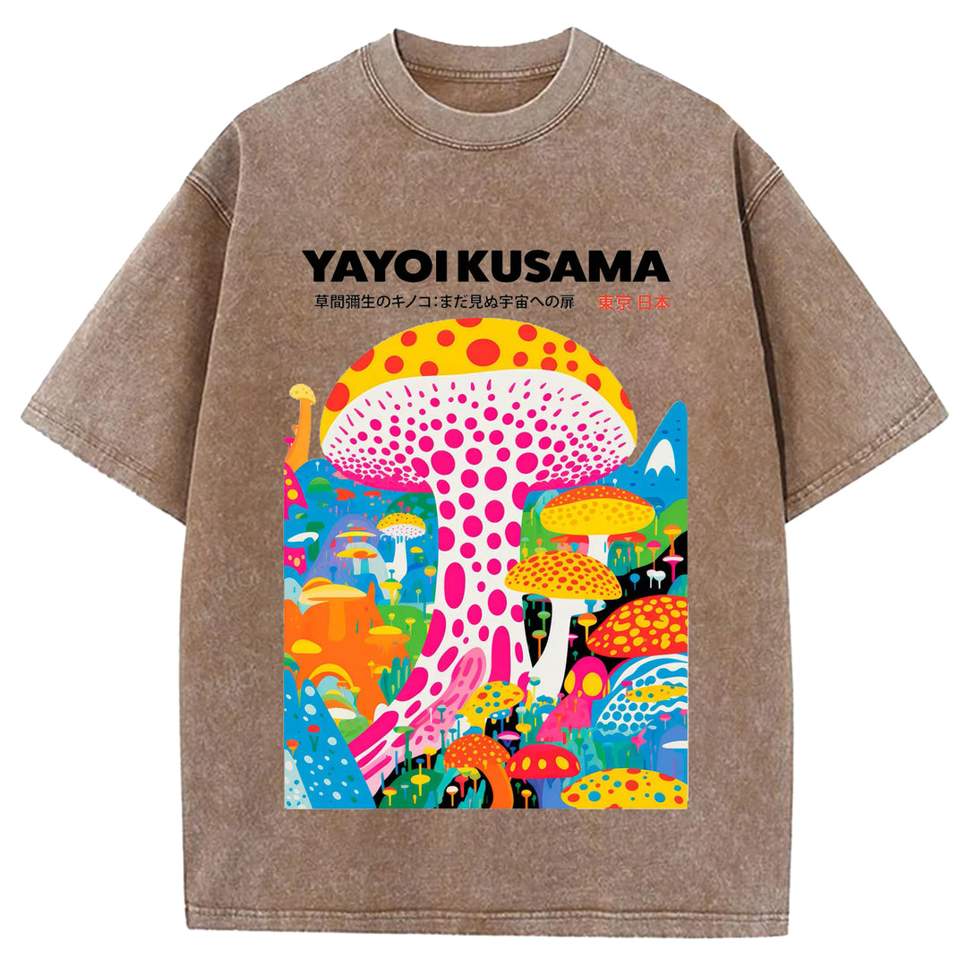 Yayoi Kusama Spotted Mushroom Vintage Washed Crew Neck T-Shirt
