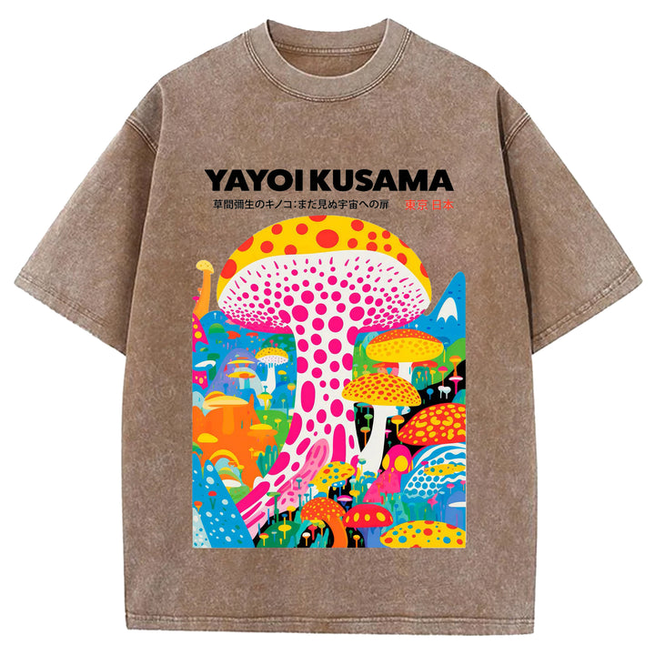 Yayoi Kusama Spotted Mushroom Vintage Washed Crew Neck T-Shirt