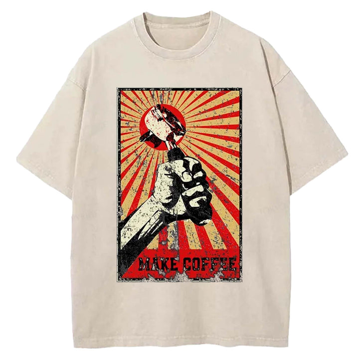 Make Coffee Washed Crew Neck T-Shirt