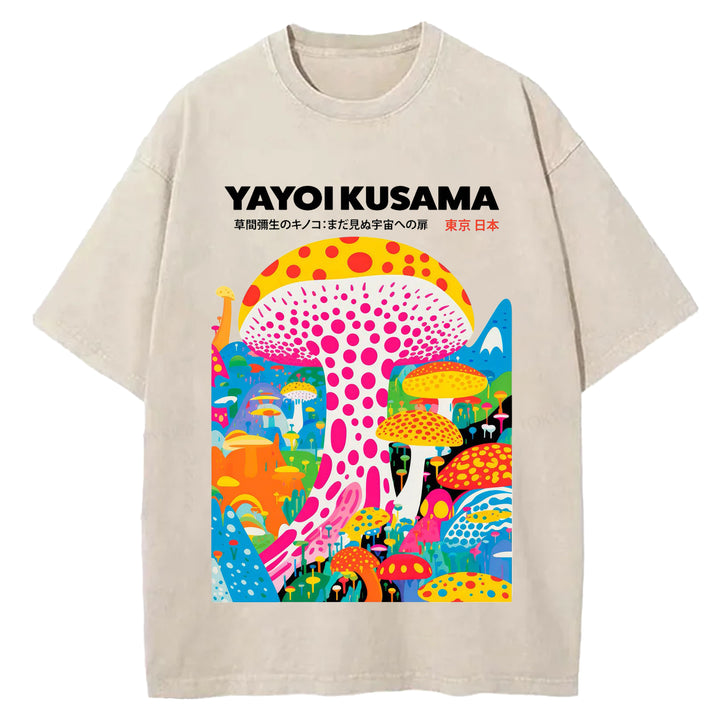 Yayoi Kusama Spotted Mushroom Vintage Washed Crew Neck T-Shirt