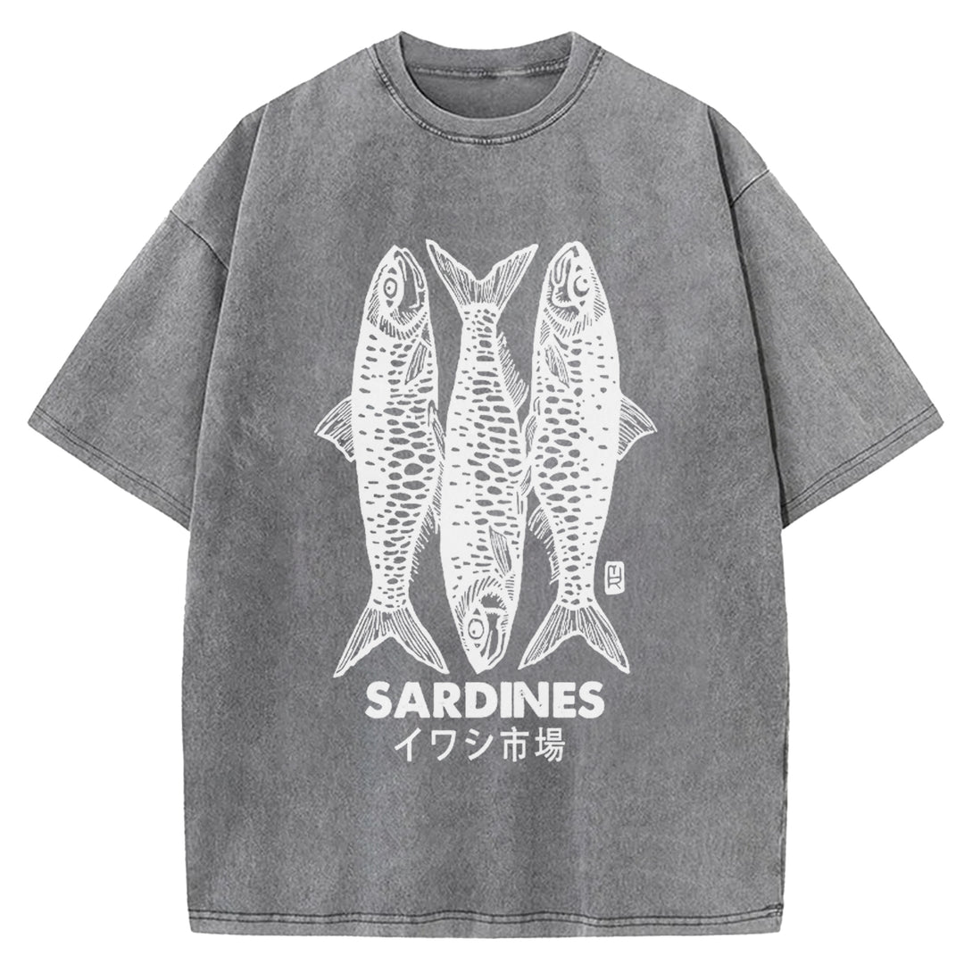 SARDINES Washed Crew Neck T-shirt