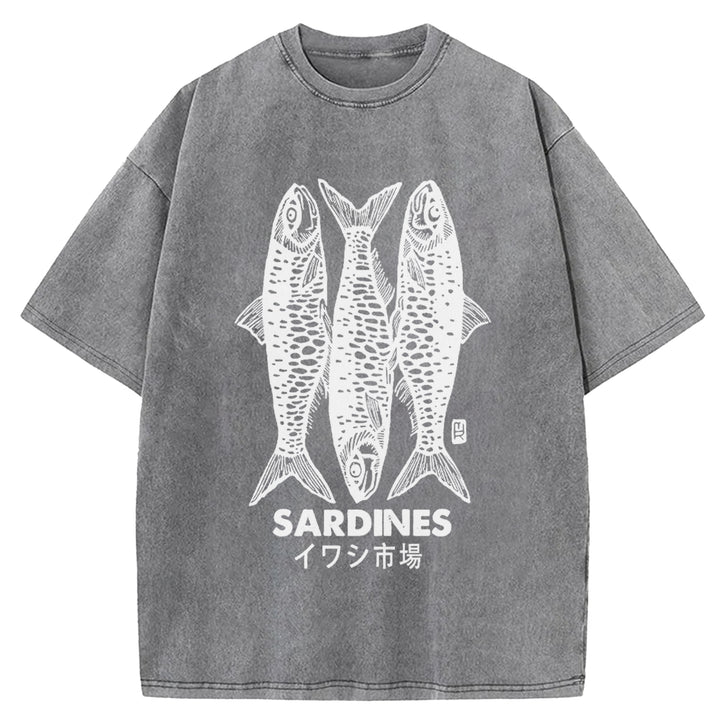 SARDINES Washed Crew Neck T-shirt