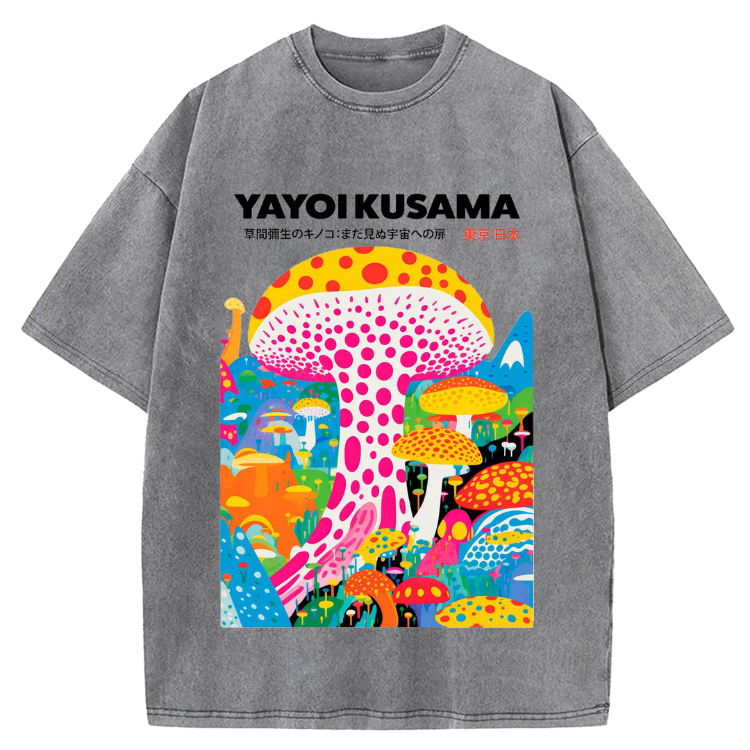Yayoi Kusama Spotted Mushroom Vintage Washed Crew Neck T-Shirt