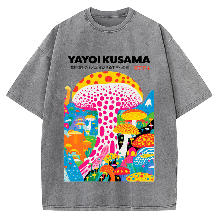 Yayoi Kusama Spotted Mushroom Vintage Washed Crew Neck T-Shirt