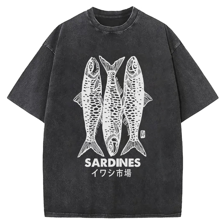 SARDINES Washed Crew Neck T-shirt