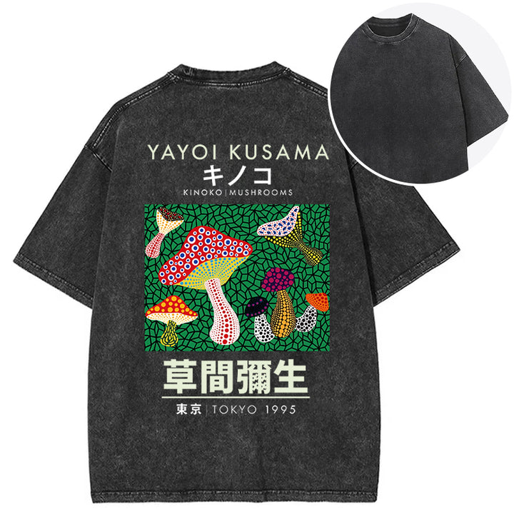 Yayoi Kusama Spotted Mushroom Vintage Washed Crew Neck T-Shirt
