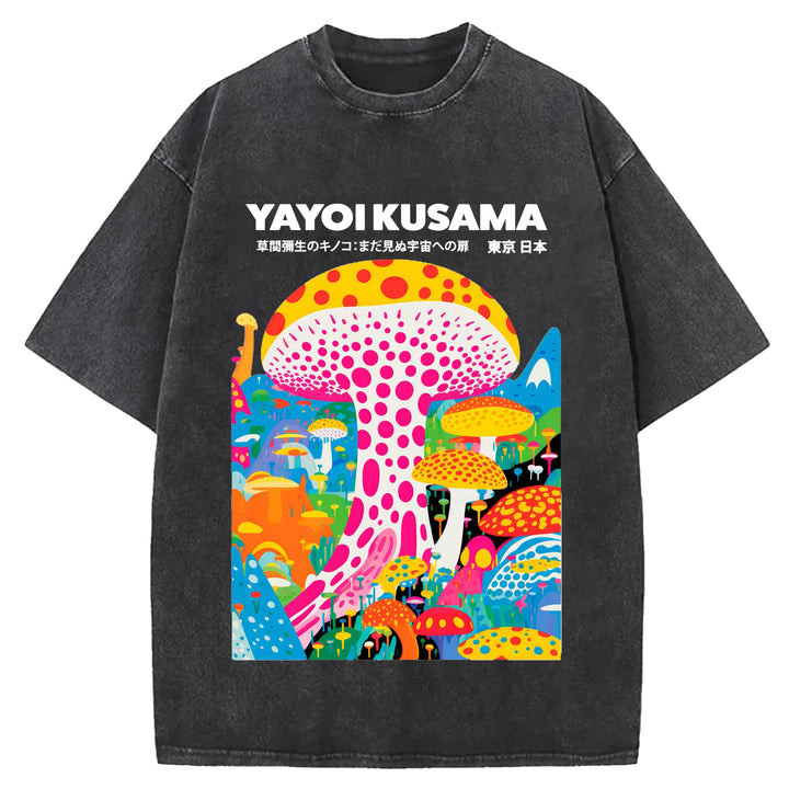 Yayoi Kusama Spotted Mushroom Vintage Washed Crew Neck T-Shirt