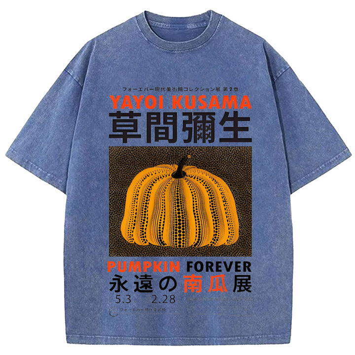 Yayoi Kusama Flower Vintage Japanese Design Washed Crew Neck T-Shirt