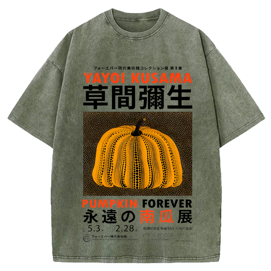 Yayoi Kusama Flower Vintage Japanese Design Washed Crew Neck T-Shirt