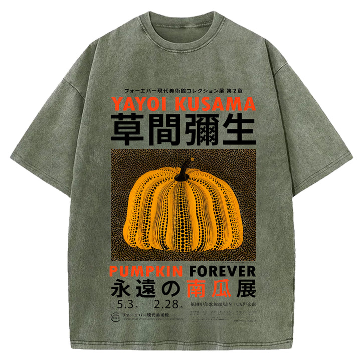 Yayoi Kusama Flower Vintage Japanese Design Washed Crew Neck T-Shirt
