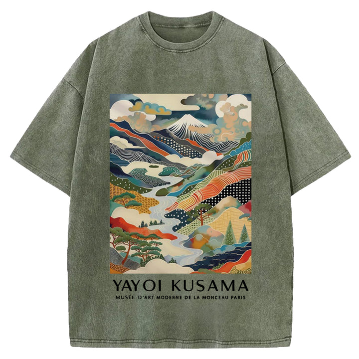 Yayoi Kusama Mount Fuji Vintage Washed Crew Neck T-Shirt