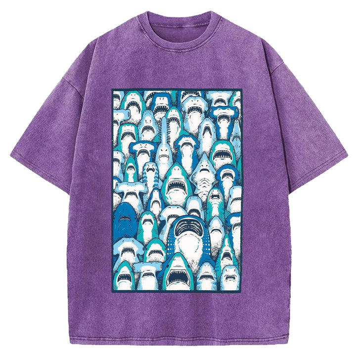 Sharks Vintage Design Washed Crew Neck T-Shirt