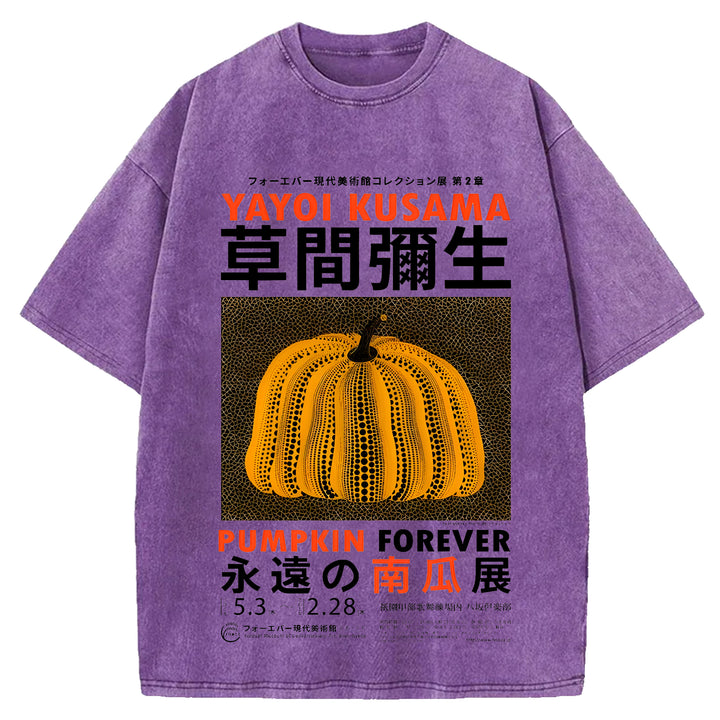 Yayoi Kusama Flower Vintage Japanese Design Washed Crew Neck T-Shirt