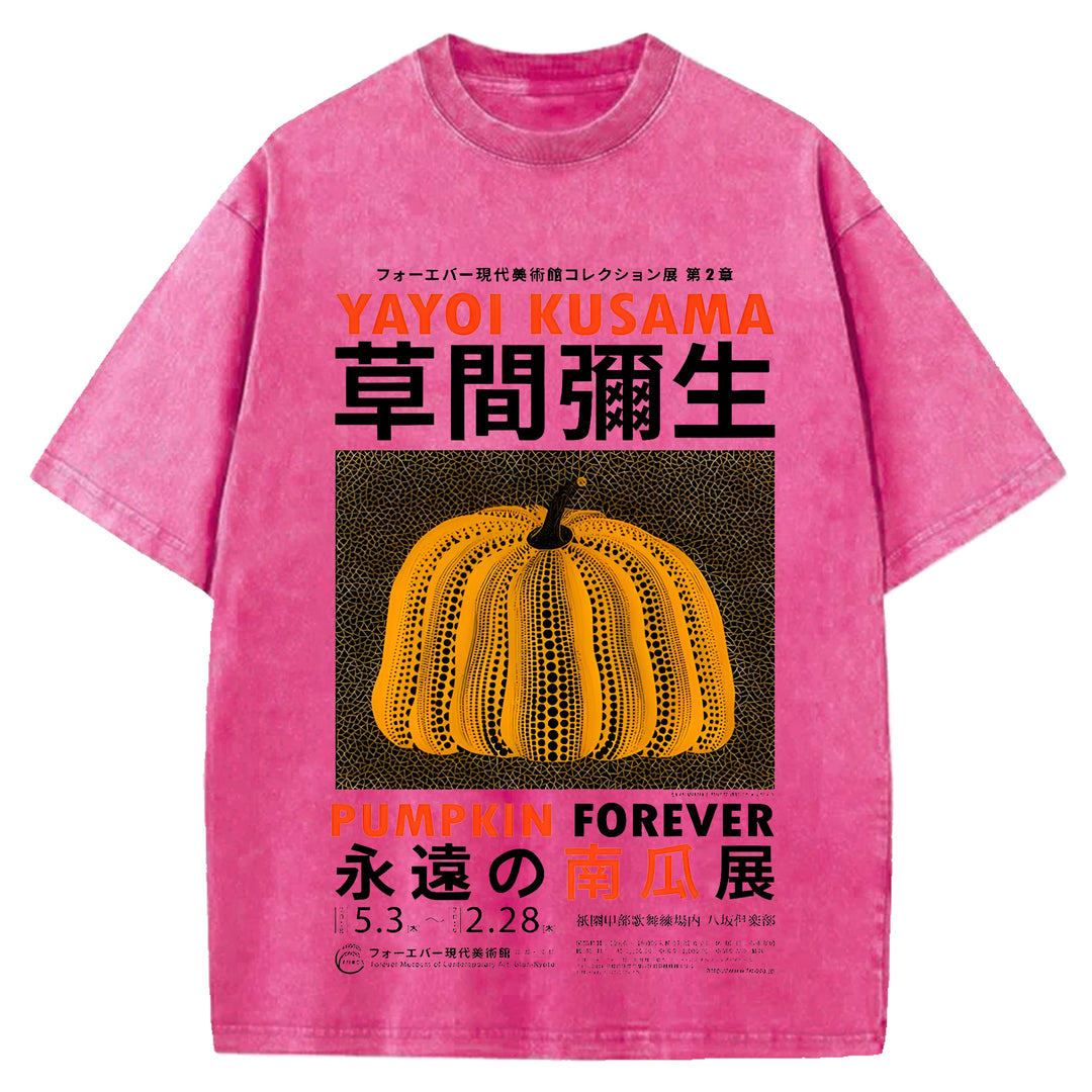 Yayoi Kusama Flower Vintage Japanese Design Washed Crew Neck T-Shirt