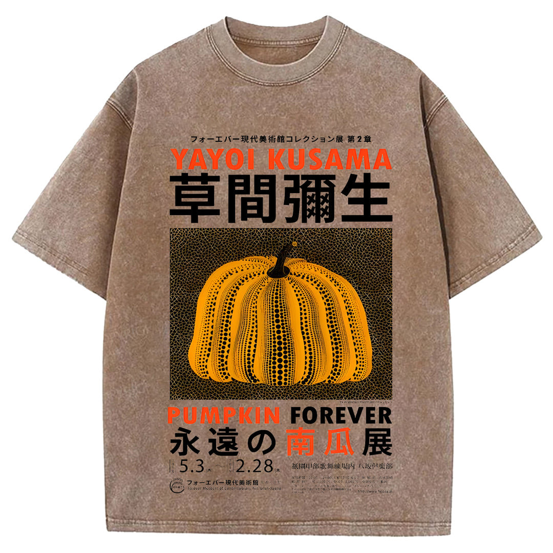 Yayoi Kusama Flower Vintage Japanese Design Washed Crew Neck T-Shirt