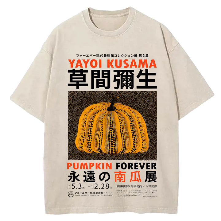 Yayoi Kusama Flower Vintage Japanese Design Washed Crew Neck T-Shirt