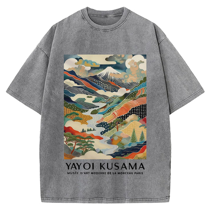 Yayoi Kusama Mount Fuji Vintage Washed Crew Neck T-Shirt